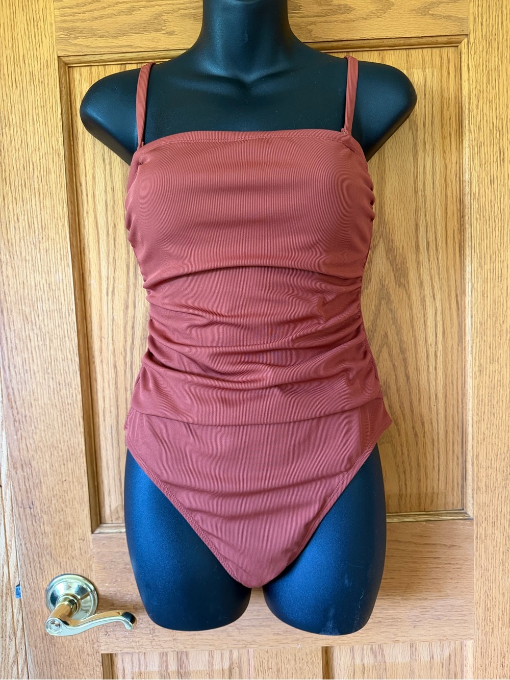 Shade & Shore Terracotta Ruched Square-Neck One-Piece Swimsuit
